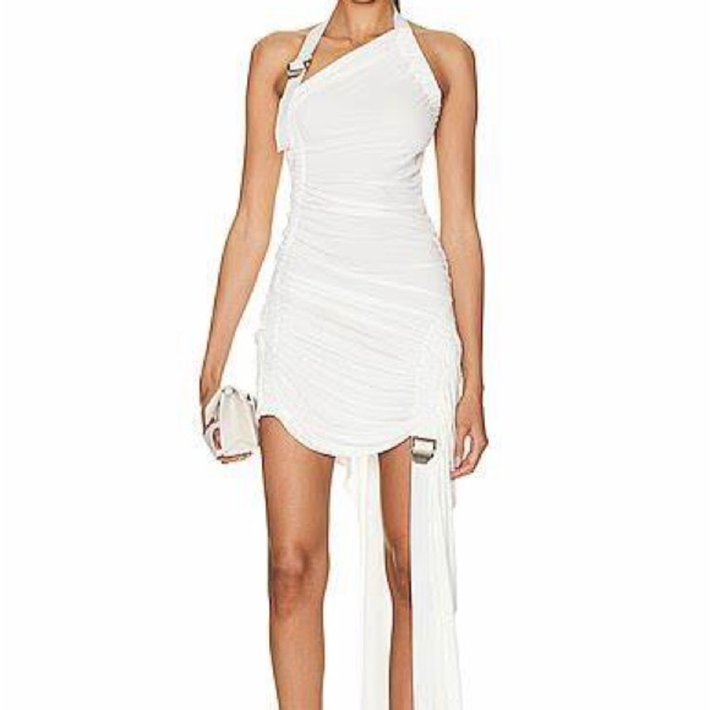Dion Lee Safety Slider Gathered Slimming Asymmetrical Maxi Dress in Ivory Size 4